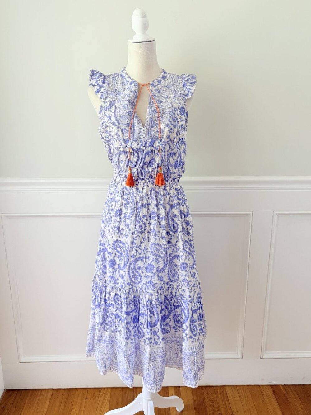 Alicia Bell Blue Paisley Silk Cotton Midi Dress S
